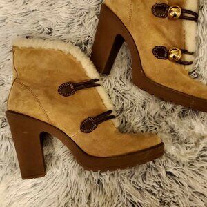 Coach Lenora Tan Suede w/ Shearling Ankle Boots - 9M